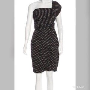 Anthropologie LAILA AZHAR Black 100% silk polkadot one-shoulder dress
